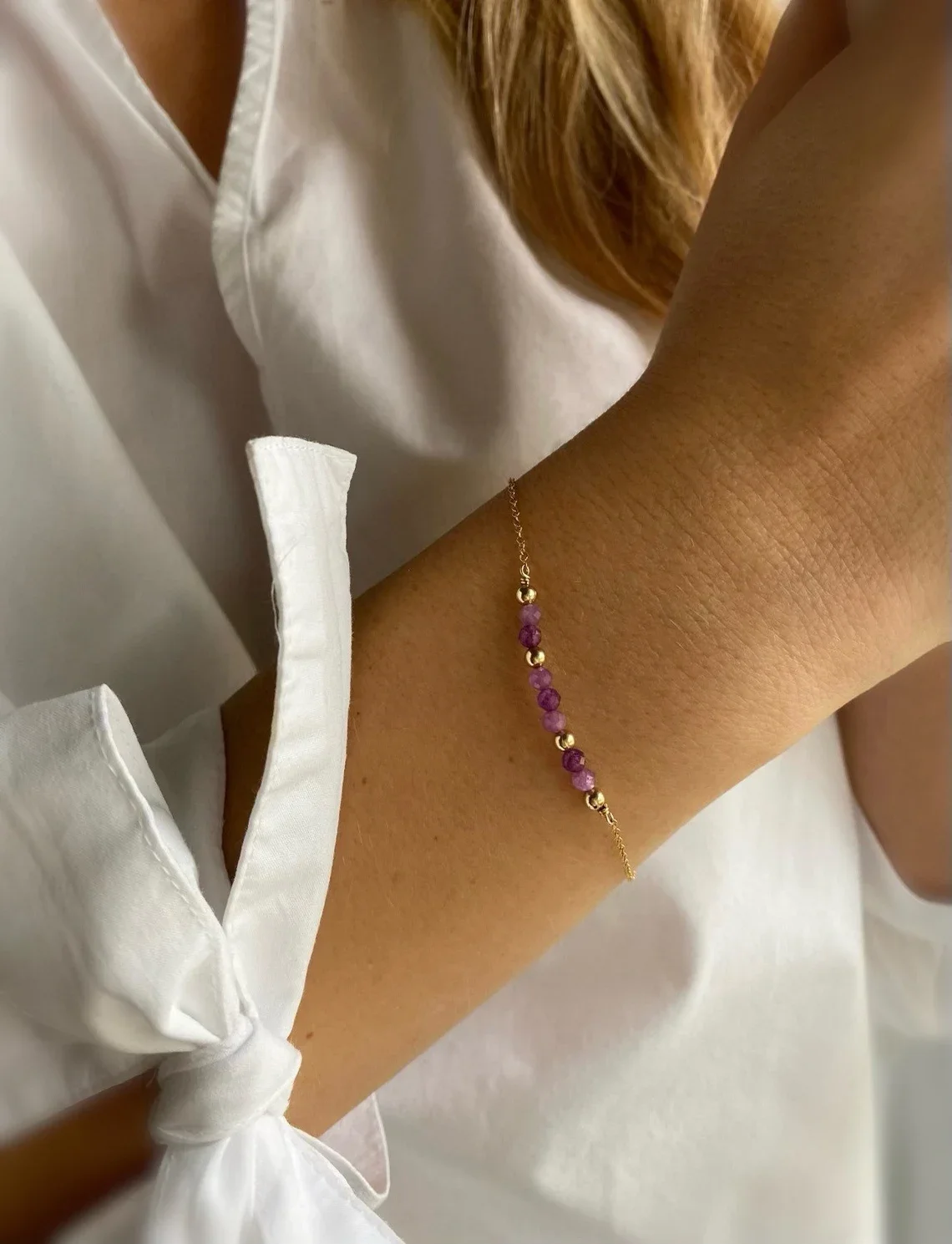 Vlen verstellbares Stahlarmband für Damen mit Natursteinen – Turmalin-Granat, Lapislazuli-Perle, minimalistischer Schmuck, Geschenk – Detail 4