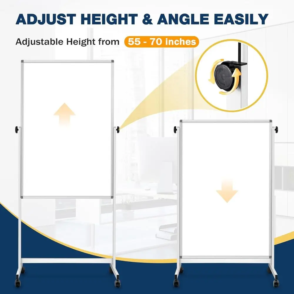 لوح مسح جاف مغناطيسي قابل للعكس مقاس 24 × 40 مع حامل، سبورة بيضاء متنقلة للمدرسة والمكتب والاستخدام المنزلي #3