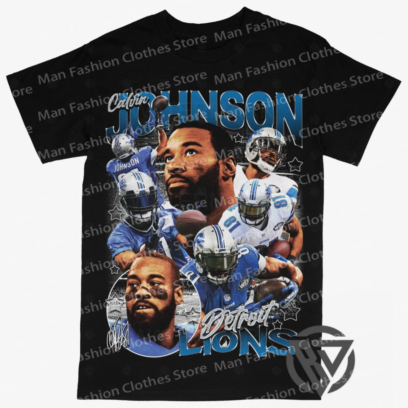 Summer Men Cotton TShirt Calvin Johnson Tee Shirt Detroit Lions Football Print Men T Shirt Casual Cool Women\'s Cotton Tshirt Top