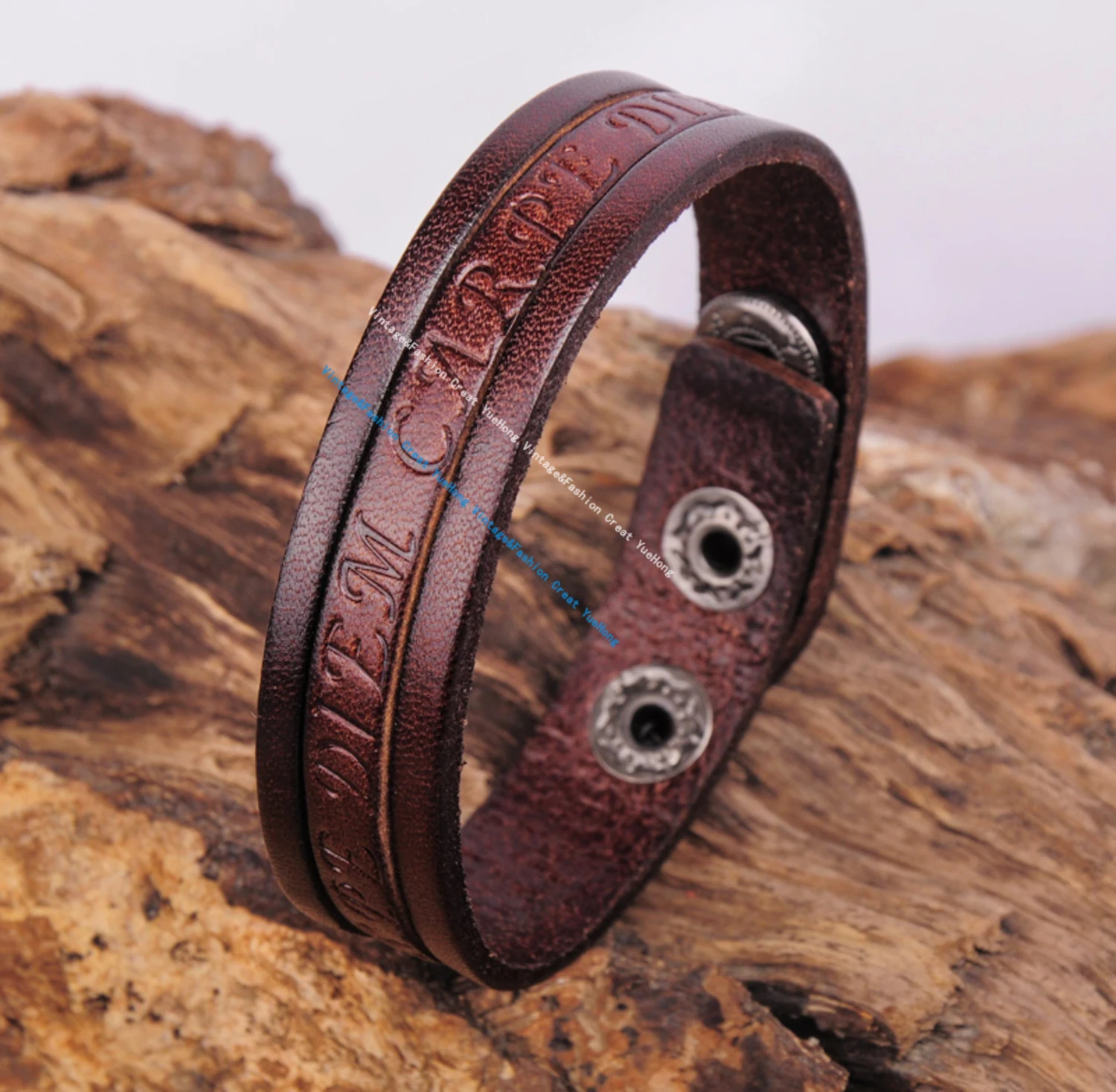 G369 Brown Stylish Single Wrap Vintage Embossed Leather Wristband Bracelet Cuff New