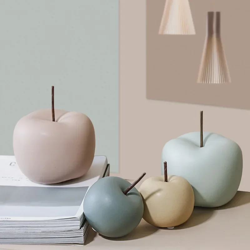 Nordic Exquisite Apple Sculpture and Figurines for Interior Home Decor Desk Accessories Ceramic Decor Creative Fruit Ornament