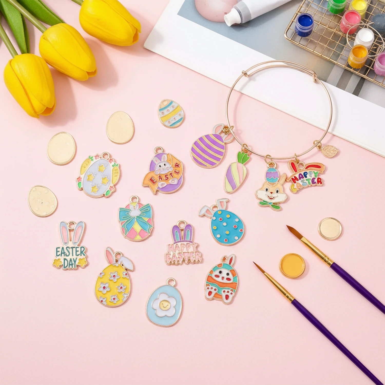 Colorful Animal Charms for Jewelry Making Rabbit Thanksgiving Dinosaur Easter Egg Charms Pendants for DIY Necklaces Earrings