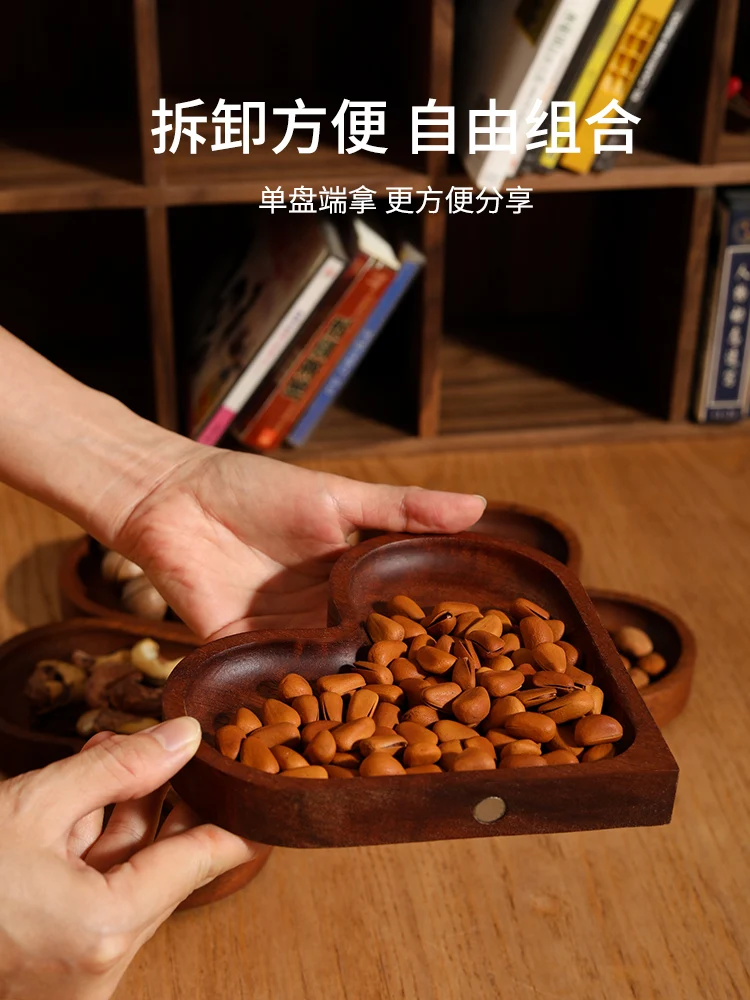 Solid wood fruit plate, family living room, nuts, dried fruit plate, snack plate, partition, afternoon tea, Dim sum plate