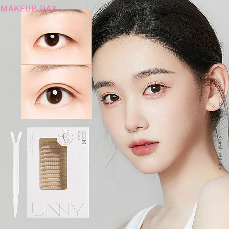 90 Stück unsichtbare doppelte Augenlid Aufkleber Spitze Eye Lift Streifen transparente Gaze Mesh-Spitze Klebeband selbst klebende Aufkleber Eye Tape Tool