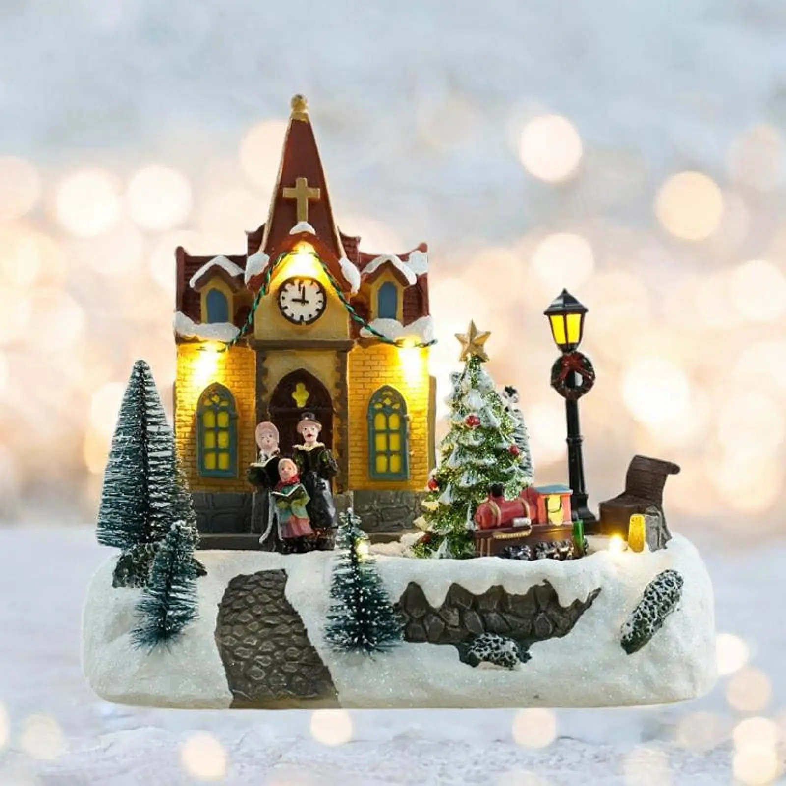 

Lighted Christmas Village House Figurine Sculpture for Festival Party Indoor