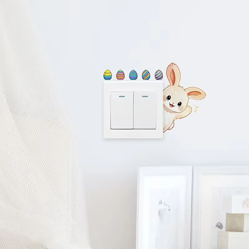 1 Decorative Light Switch Decal – Self-adhesive, waterproof, and removable PVC sticker featuring a cheerful Easter bunny and col