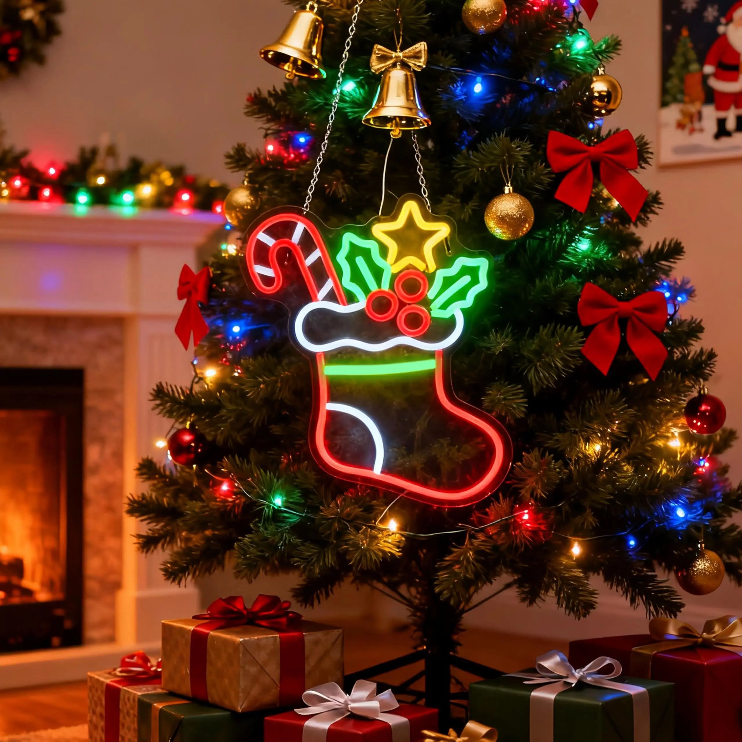 Merry Christmas Neon Sign for Wall Decor Christmas Window Lights Decor with Dimmable Switch for Home Party Window Gifts Decor