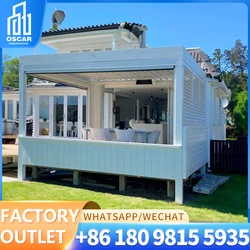 European pergola prefab house electric 4x4 backyard terrace metal waterproof garden outdoor pavilion with led