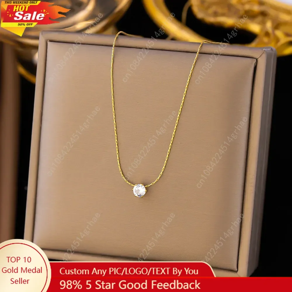 

Stainless Steel Shiny Clear Zircon Necklace for Women Minimalist Choker Neck Chains Fashion Delicate Jewelry Gift Wholesale