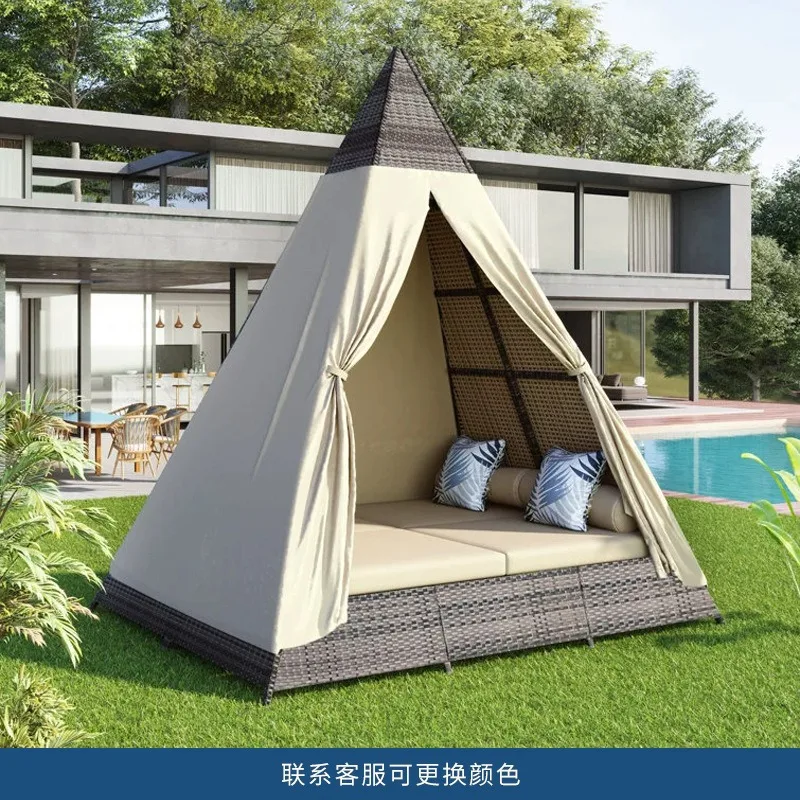 Outdoor villa garden courtyard reclining bed creative rattan triangle