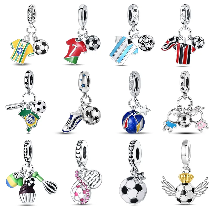New 925 Sterling Silver Football Series Charms Pendant Fit 3mm Original Bracelet DIY Women Exquisite Anniversary Jewelry Gifts