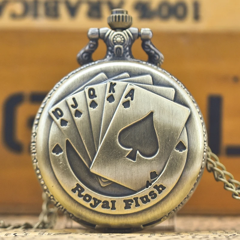 

Retro Charm Neutral Fashion Poker Card Carving Quartz Steampunk Pocket Watch Men's and Women's Necklace Pendant Gift