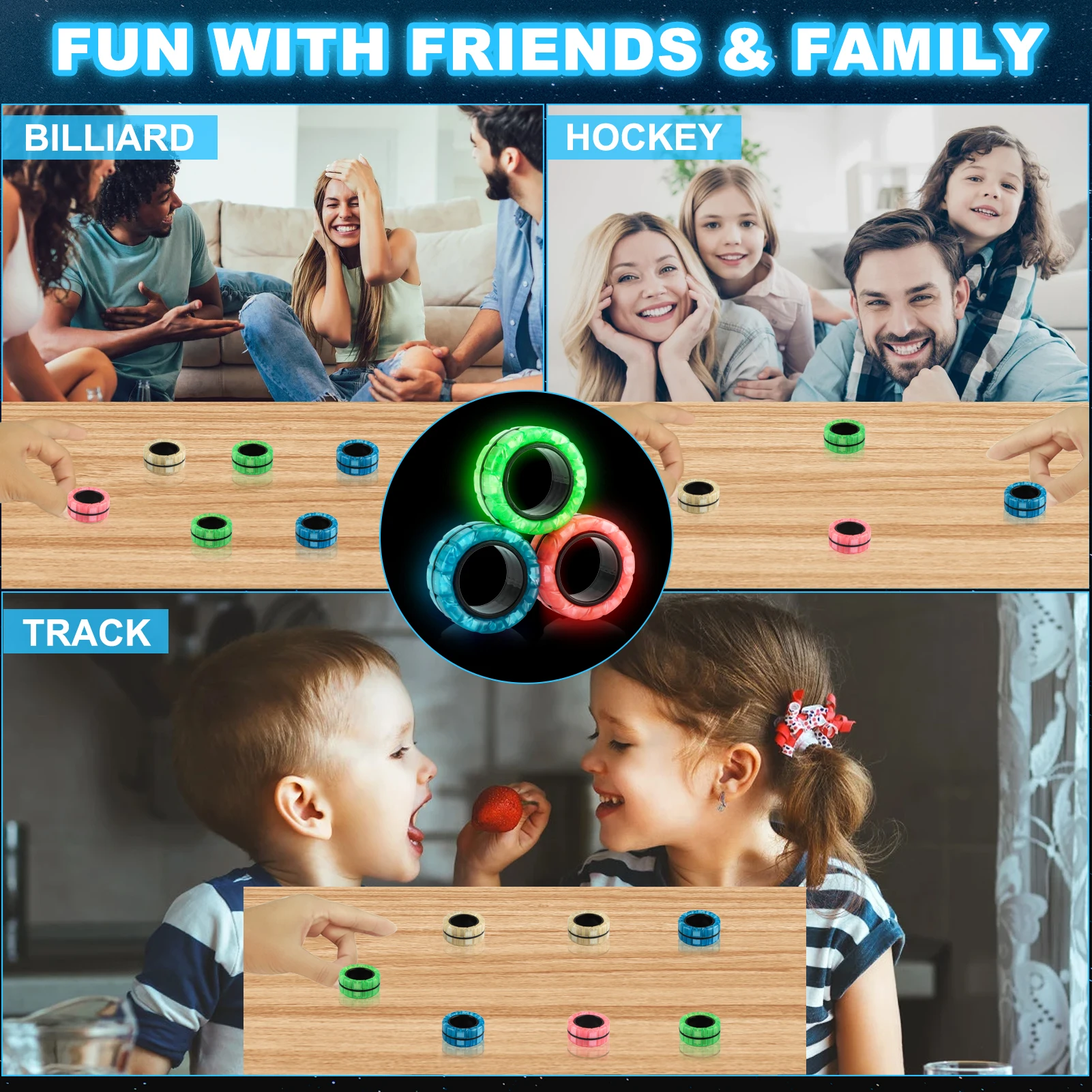 YISHIDANY 3Pcs Glow in Dark Magnetic Fingers Rings Fidget Spinner Toys for Kids Magnet ADHD Stress Relief for Adult Kids Anxiety