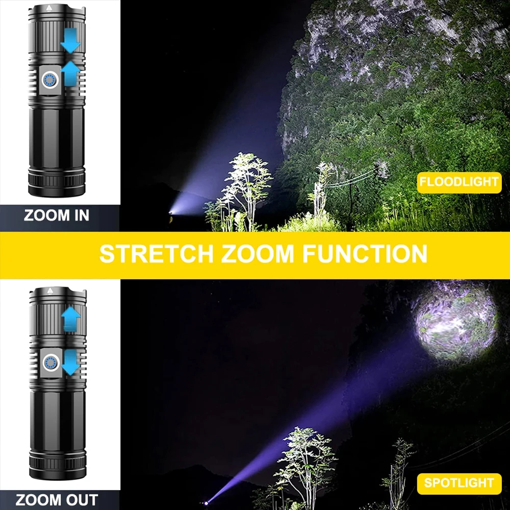 Linterna LED recargable X2, antorcha superbrillante con Zoom, 5 modos de iluminación, linterna táctica de alto Lumen para acampar al aire libre