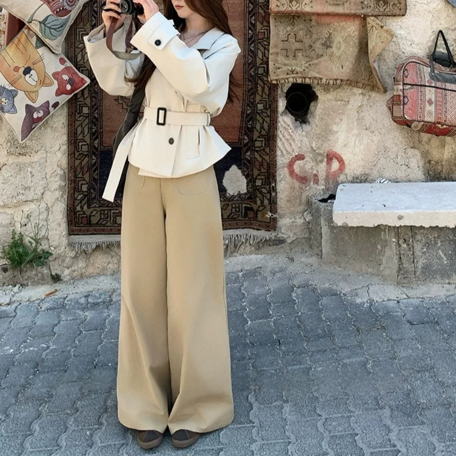 2025 Pre-Autumn Korean Trench Coat Jacket Women's Short British Style Standing Collar Waist