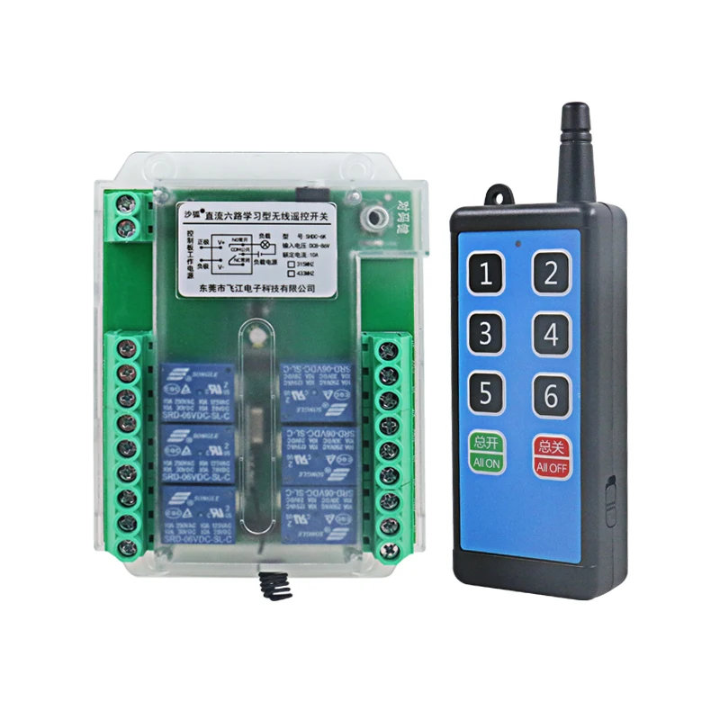 6 Channel Wireless Remote Control Switch RF 433MHz 10A 12-72V/110-240v DC/AC  Home/Office Long Range