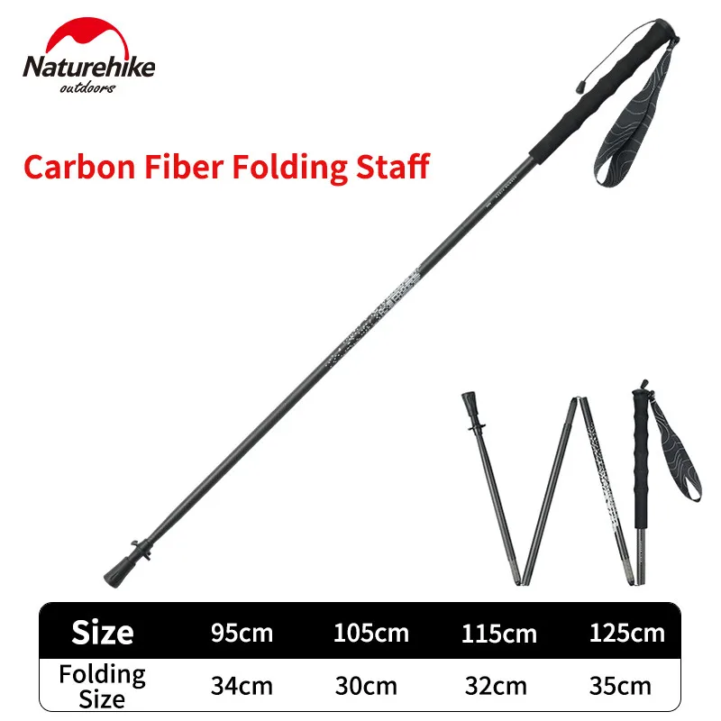 Naturehike Carbon Fiber Collapsible Telescopic Sticks Trekking Pole Folding Portable Walking Stick Staff for Hiking Climbing