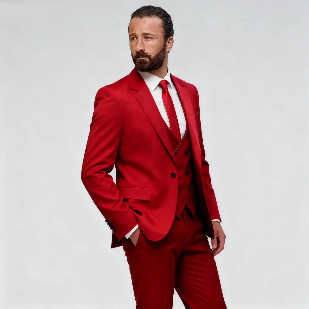 

Men's Classic Ternos Suit 3-Piece Peak Lapel Blazer Vest Pants Slim Fit Elegant Matching Men's Formal Wear Ensemble