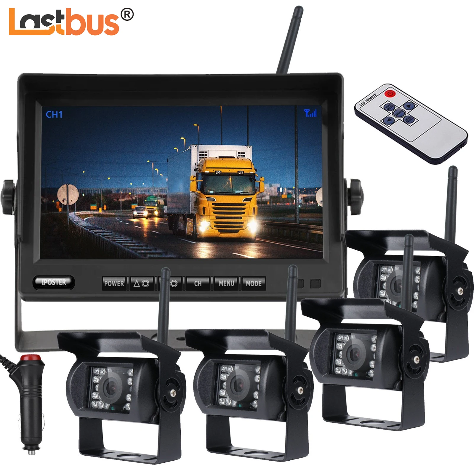 Lastbus الرقمية اللاسلكية 7 "رباعية مراقب BSD Ai كشف 1/2/4x عكس كاميرات احتياطية 30-50 متر لشاحنة القافلة Rv تخييم #1
