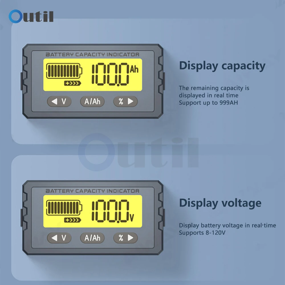 TY23 Battery Tester 8V- 120V 50A Coulomb Counter Meter Li-ion Lifepo4 Capacity Indicator Coulometer Voltmeter wth 30cm line