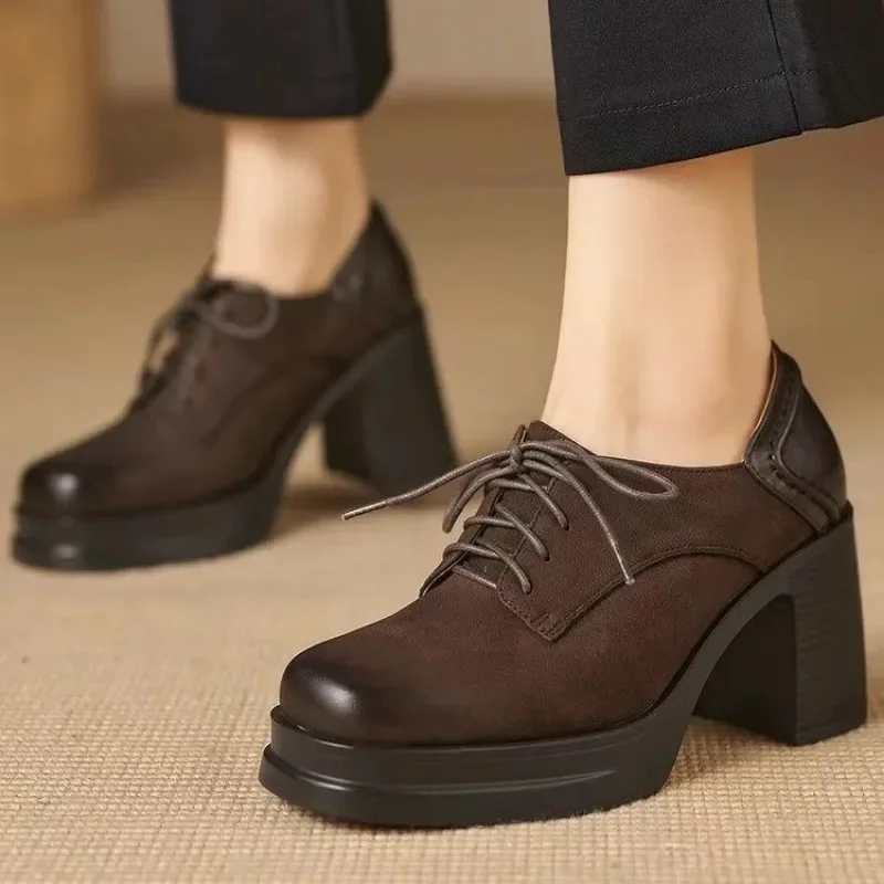 2024 Hot Sale Ladies Shoes Lace-up Women's High Heels Fashion Pointed Toe Office and Career New Solid Heels Women Zapatos Mujer