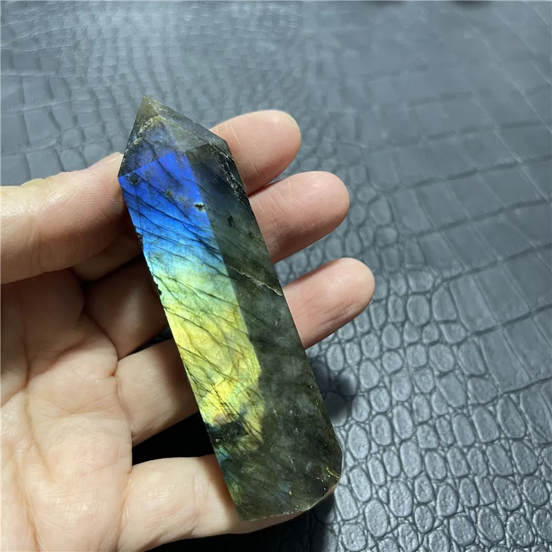 natural labradorite point with good flash crystal tower