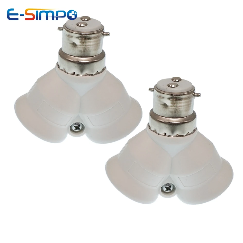 2pcs B22 To 2E27 Bayonet Edison Medium Screw Fireproof LED Bulb Base Lamp Holder Converter Light Socket Y Shape Splitter Adapter