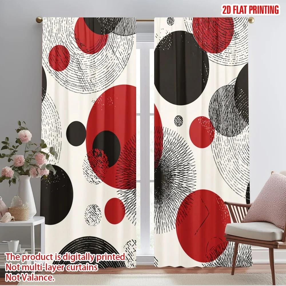 2pcs,2D plane printing Popular Curtain Panels Geometric Circle Fusion Polyester Fabric (without rod) Art Deco Festive Ldeal for