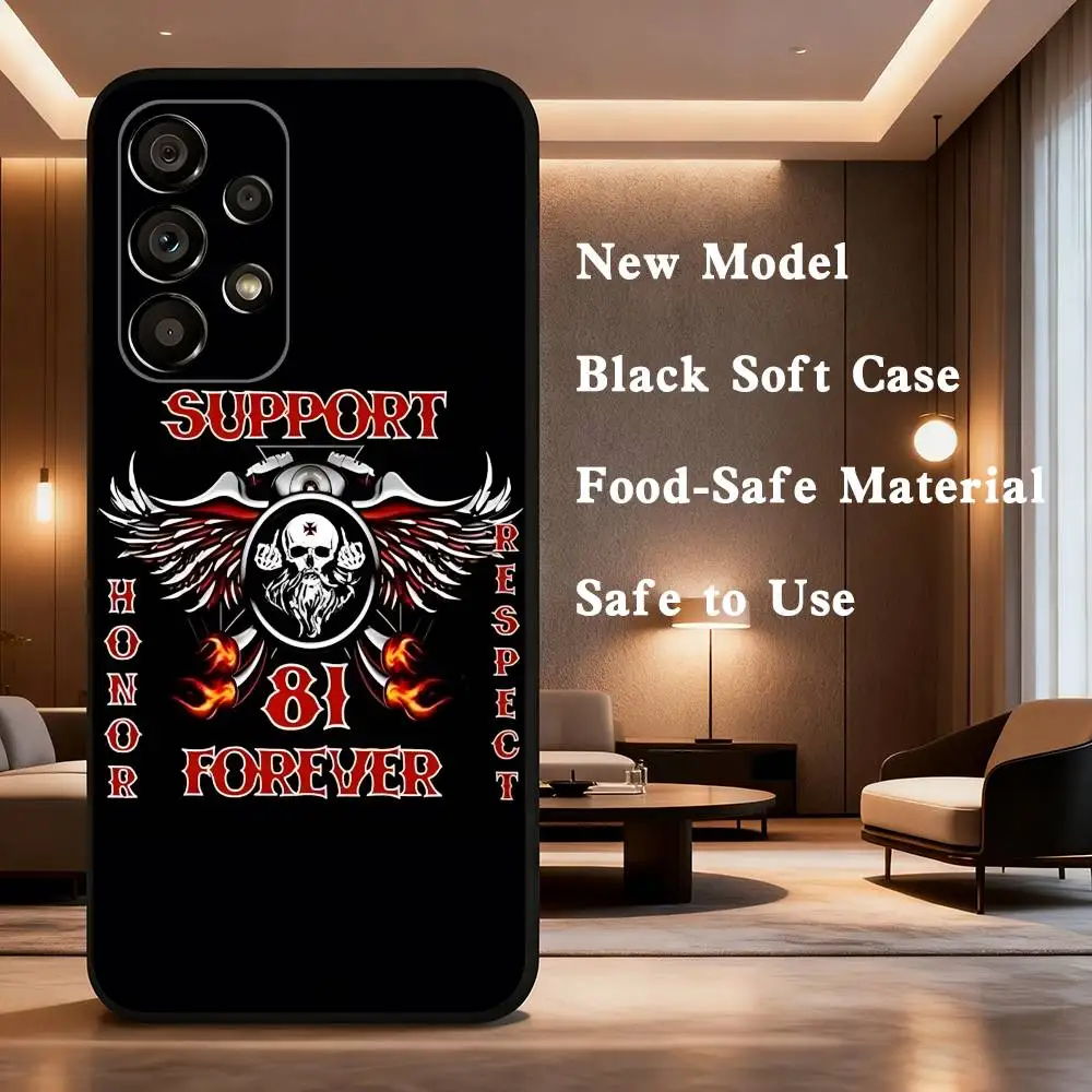 Hells Angels M-Motorcycle 81 電話ケース Samsung Galaxy A73、31、32、72、41、53、52、71、22、5G、Note、J7、8、9 ソフトブラックカバー用