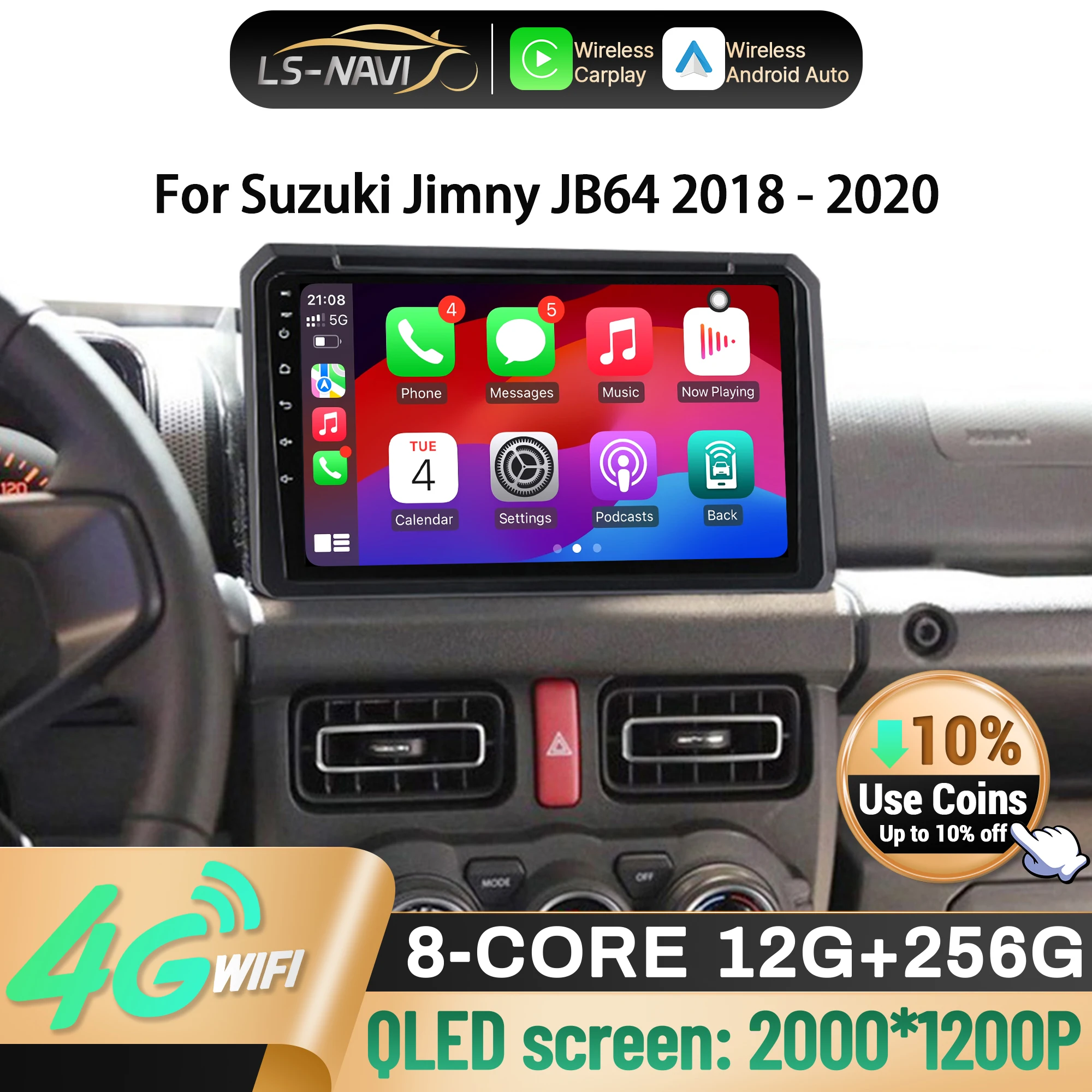 

Android 14 Car Radio For Suzuki Jimny JB64 2018-2020 Multimedia Navigation 4G GPS Wireless CarPlay Touch Screen Bluetooth Stereo