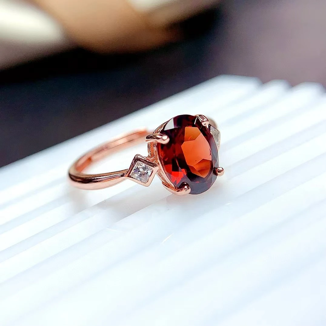 VVS Grade Natural Garnet 925 Silver Ring 7mm*9mm 2ct Madagascar Garnet Ring Keep Shining 3 Layers 18K Gold Plated Jewelry