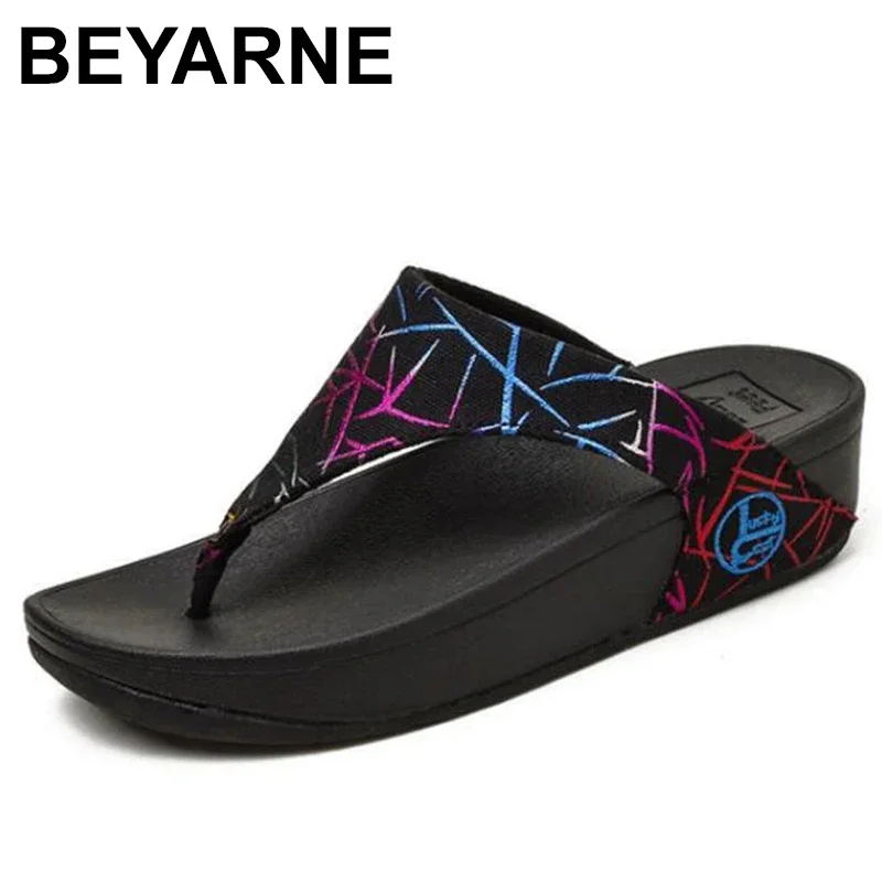 BEYARNE New Summer shoes Women Flip flops Fashion Platform wedges Beach Slippers Leisure Outdoor women Slippers zapatillas mujer