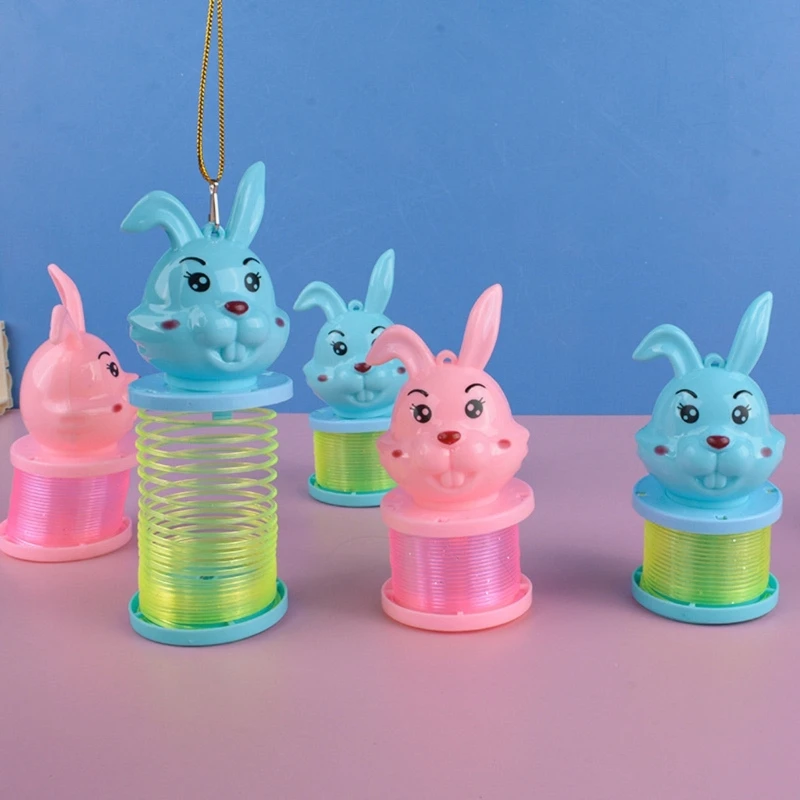 12Pcs Cartoon LED Lantern Portable Rabbit Glow Rainbow Ring Light Up Toy for Children Kids Toy Festival Supplies