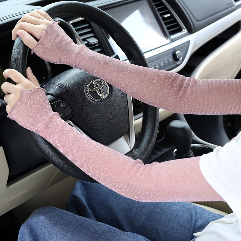 Tipis bernapas seksi lengan pendek tabir surya untuk wanita, ikat lengan palsu jaring dekoratif lengan es menari luar ruangan