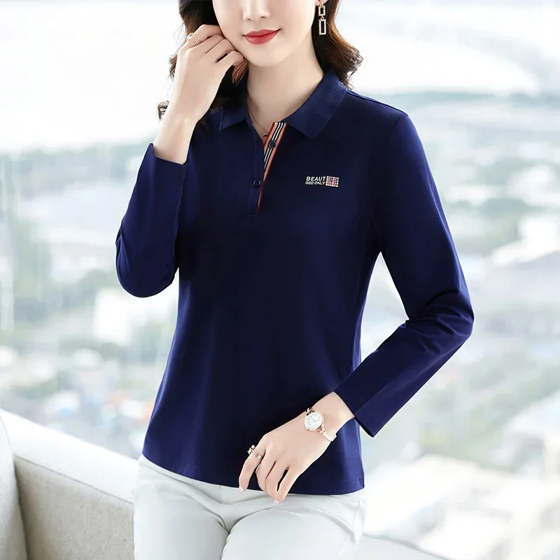 Long Sleeve Polo Shirts Woman Women T-shirts Trend 2024 Women's Pretty Cotton Elegant Youthful Clothes Fashion Ladies Clothing