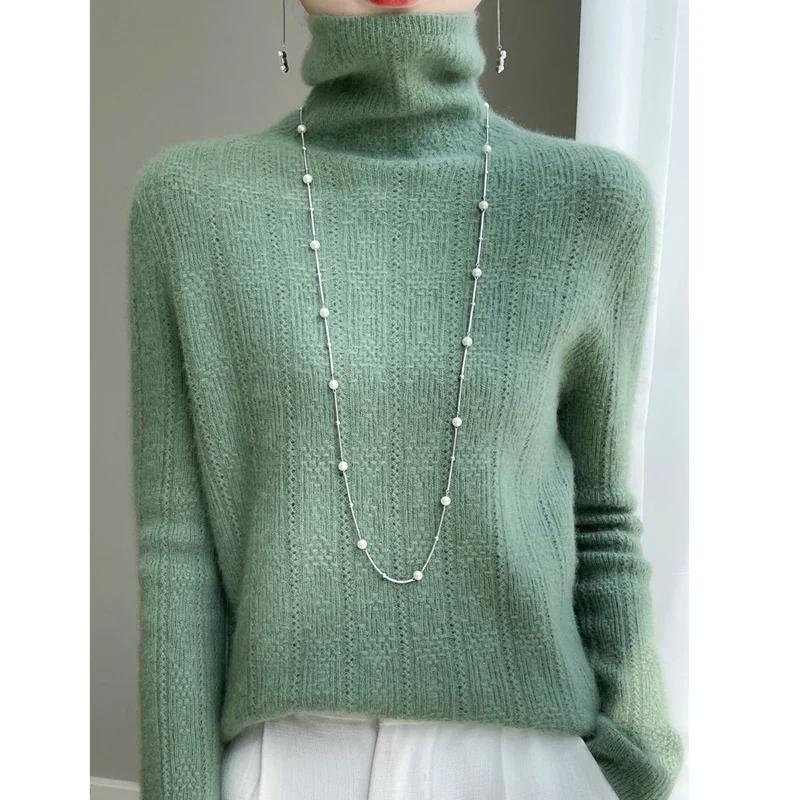 

Wool Cashmere Sweater Women Turtleneck Long Sleeve Tops Knitted Pullovers Autumn Winter Casual Loose Clothing Warm U359