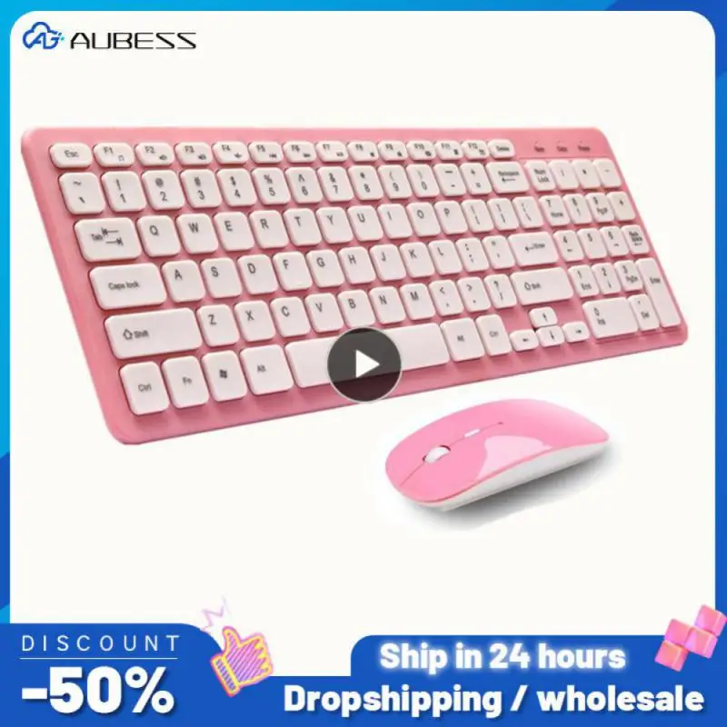 French Keyboard Wireless 2400DPI Mouse 2.4Ghz Ultra-Slim AZERTY Keyboard Mouse Set, Portable Silent Ergonomic- /silver