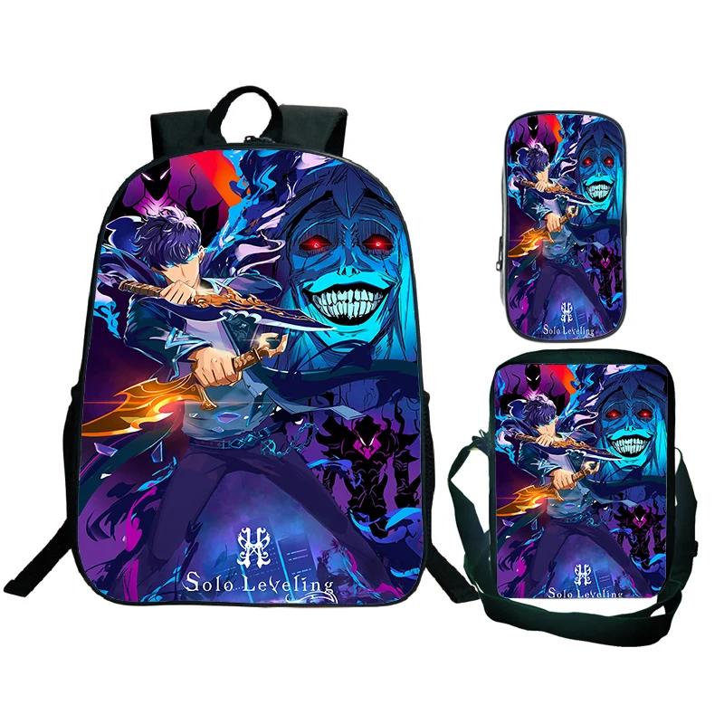 

3pcs Anime Solo Levelin Backpack Students School Bag Shoulder Bag Pencil Case Set Sung Jin Woo Printed Children Backpack Mochila