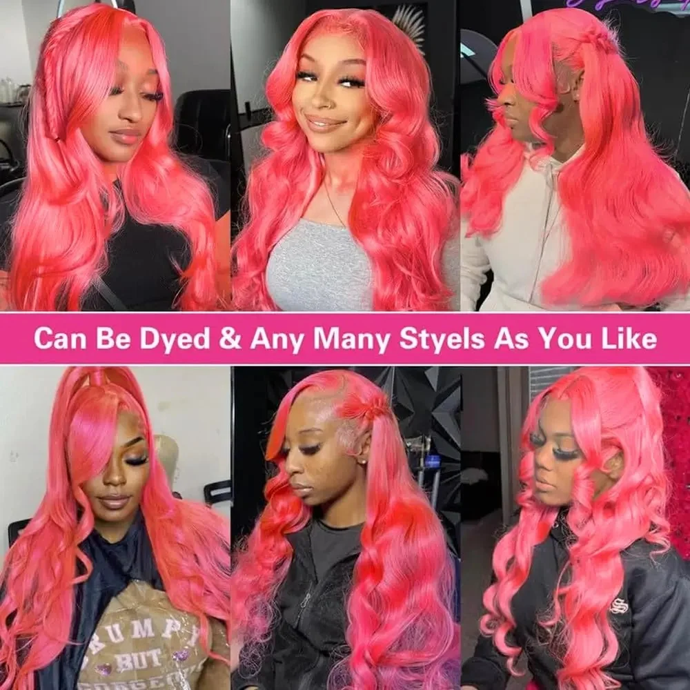 Wig Rambut Asli 100% Model Body Wave Transparan 13x4 13x6 Hd Lace Frontal Pre Plucked Warna Pink Muda Untuk Wanita