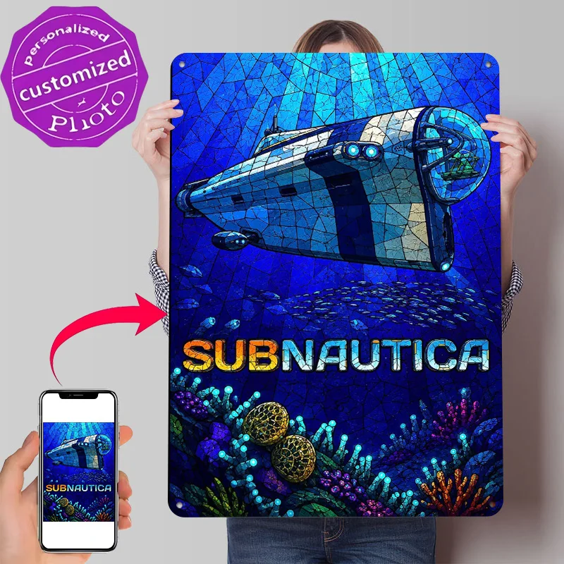 Subnautica Game Personalized 3D Textured Metal Poster Wall Art Vintage Tin Signs for Bedroom Decorations Office Decor Room House