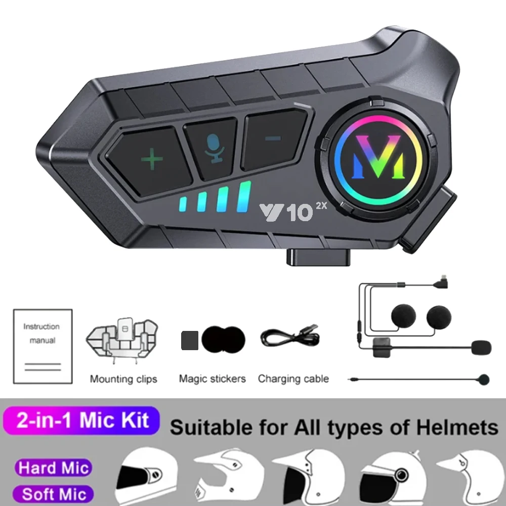 Y10 2X/Y12 pro Motorhelm Bluetooth Headset Intercom met lange batterijduur Intelligente ruisonderdrukking IPX6 Waterdicht