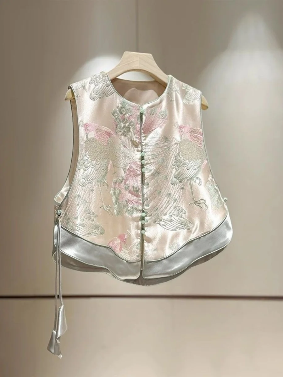 

New Chinese Style Women's Vest Heavy Embroidery Peacock Elegant National Style High End Jacket Spring 2026 Fashion Set