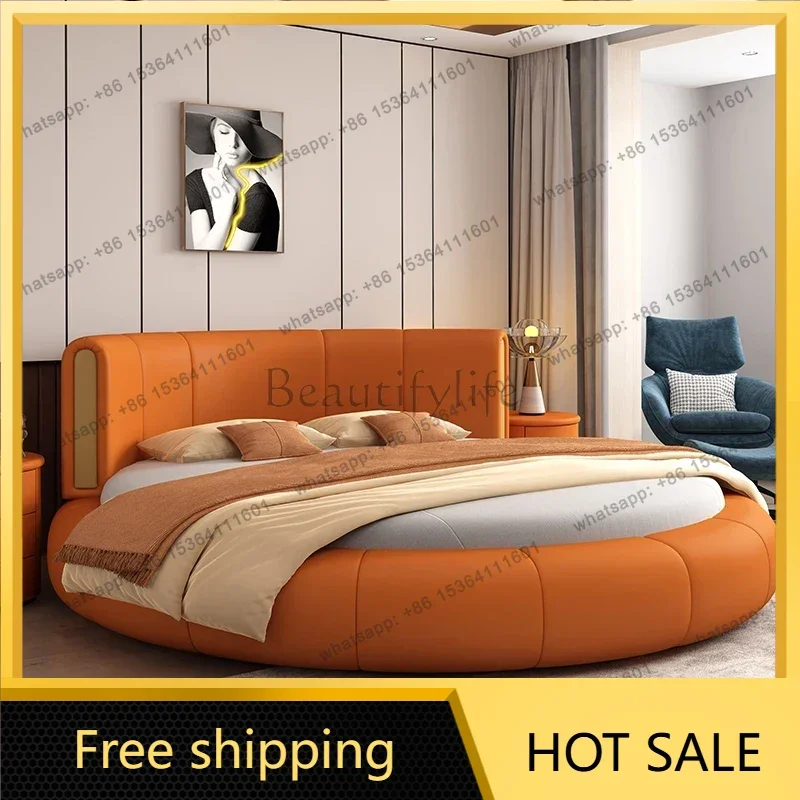 LJY Couples Cheap Double Bed Australia Gray Brown Circle Japanese Double Bed Cloud King Size Modern Camas De Dormitorio Furnitur