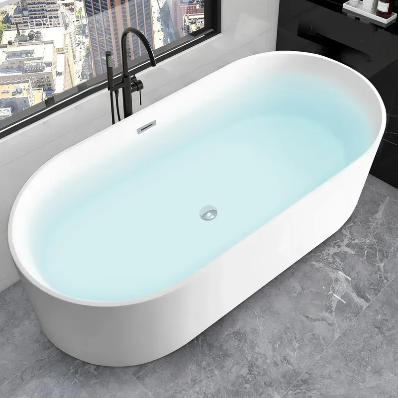 for Qimei Artificial Stone Bathtub 1.8m Cylinder Tub for Internet Celebrity Hotel B&B Export Wooden Box Packaging