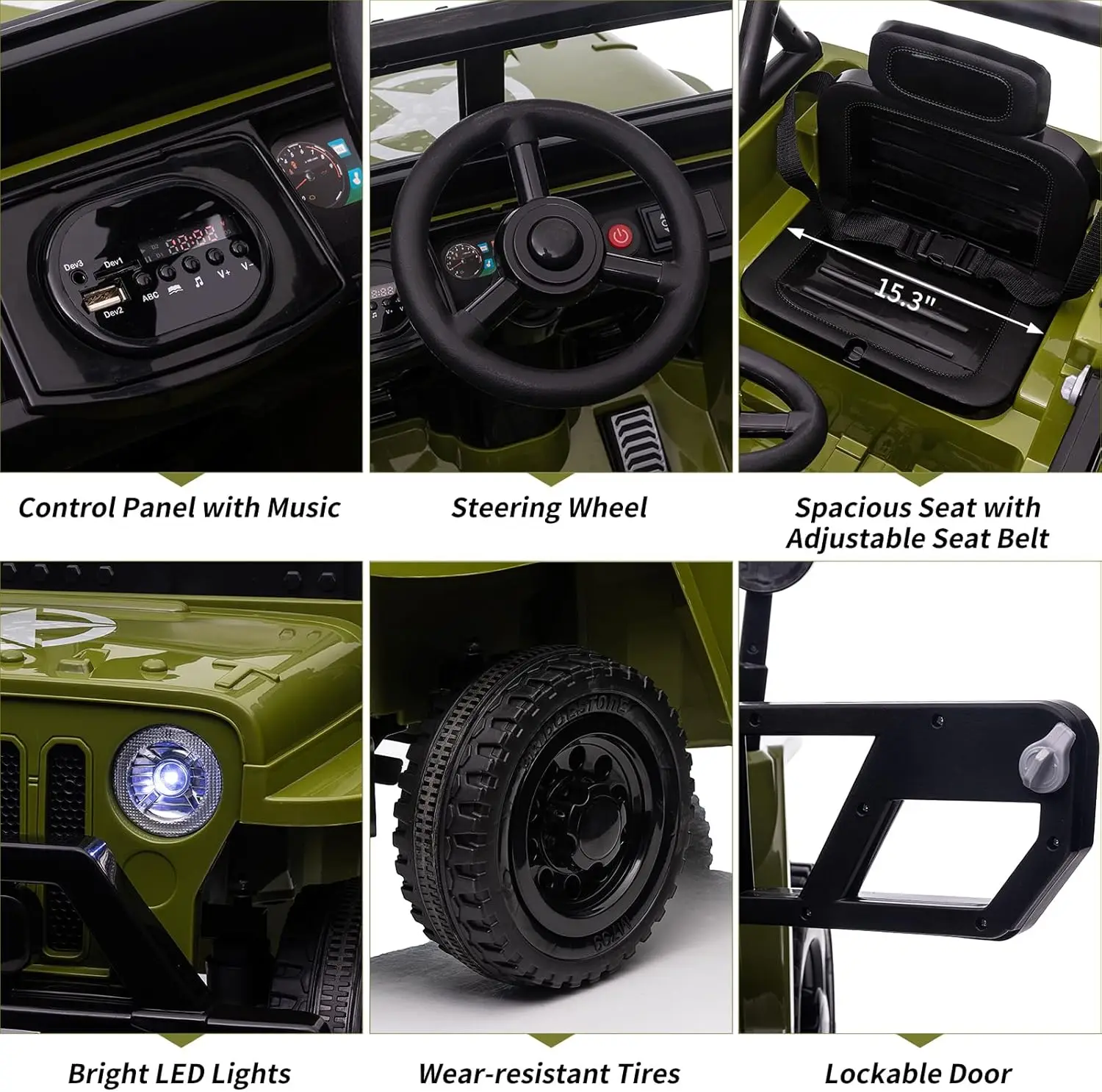 Ride on Truck Car, 12V Electric Ride on Car with Remote Control, MP3, LED Lights, Suspension System, Double Doors, Safety Belt,