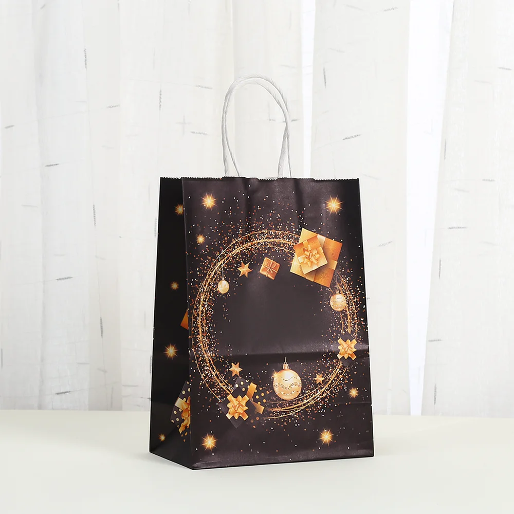 Christmas Kraft Paper Gift Bags With Handles Black Decorative Present Carriers For Party Treats Candy Food Delivery Supplies