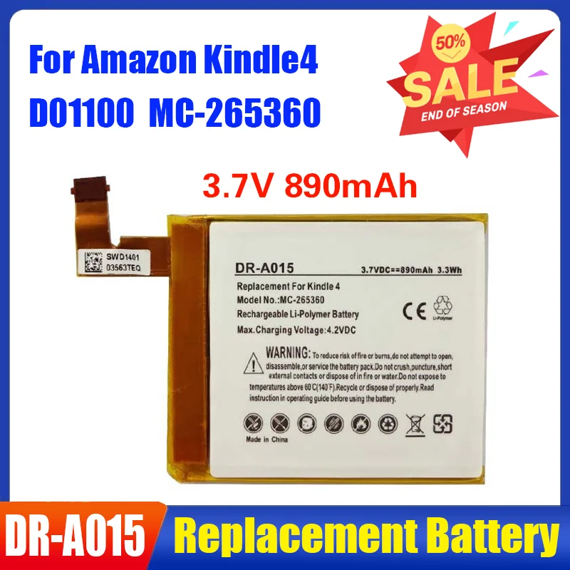 

Аккумулятор S2011-001-A для Amazon Kindle 5 6 4 D01100 515-1058-01 DR-A015 MC-265360, перезаряжаемые литий-ионные батареи, 890 мАч