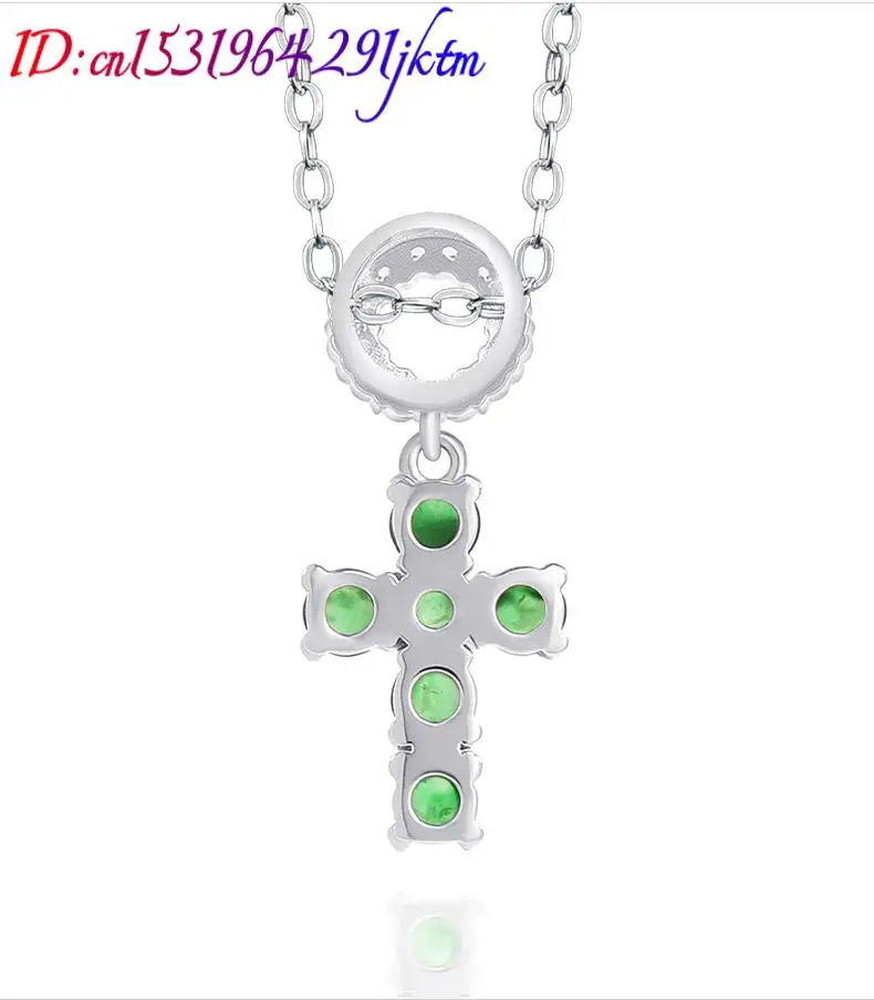 Green Burmese Jadeite Cross Pendant Necklace Natural Gemstone Talismans 925 Silver Burmese Jade Vintage Luxury Gifts for Women 4