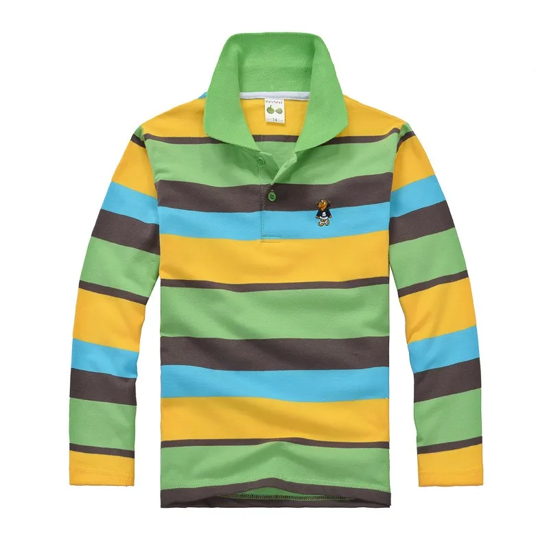 Autumn Polo Shirt Kids Clothes Tops Color Stripes Turn-down Collar Long Sleeve Polos Baby Boy Camisetas Boys Shirts Teen 3-15Yrs