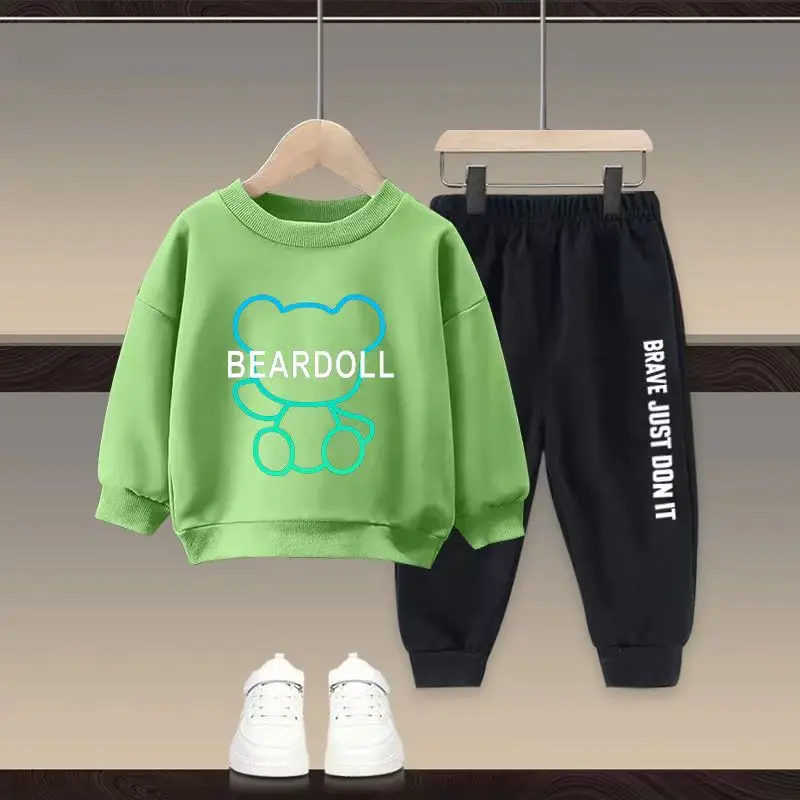 Autumn Baby Girl Clothes Set Cartoon Printed Pullover Sweatshirts Top And Pants Bottom 2 Pieces Suit Kid Children Boy Tracksuits